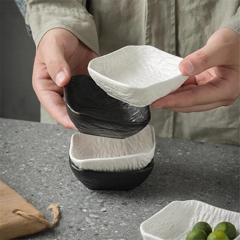 Soßenschale, Saucenschale, 2 Stück, Steinstruktur, quadratisch, Western-Restaurant, Dip, kleine Schüssel, Snackteller mit Keramikgeschmack(Black)