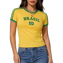 Brazil Shirt for Women Y2k Baby Tee Slim Fit Ringer T-Shirt Retro Soccer Jersey Crop Top 2026 Summer Going Out Tops