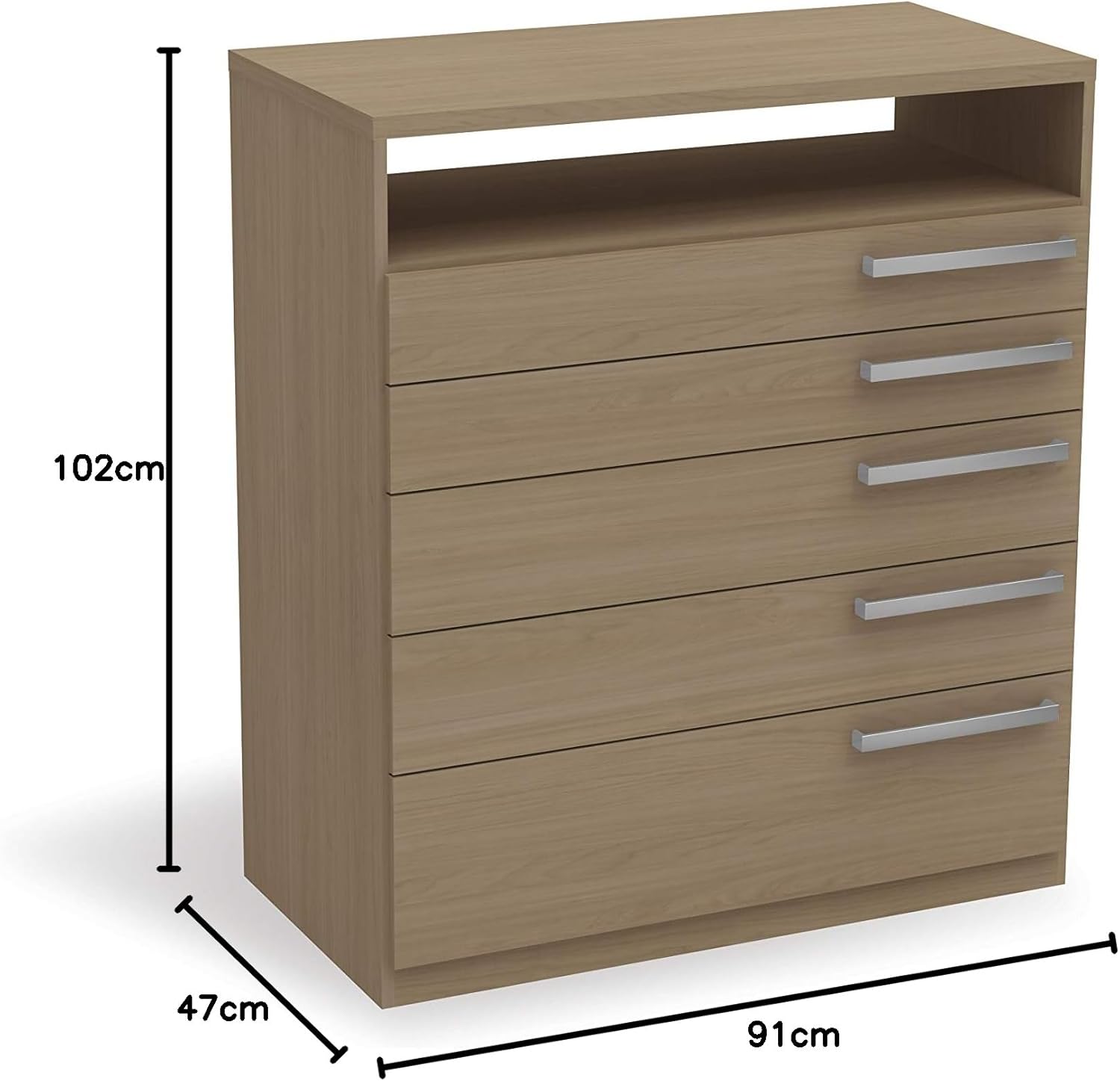 Diagram showing dimensions of Kappesberg S725 5-Drawer Chest