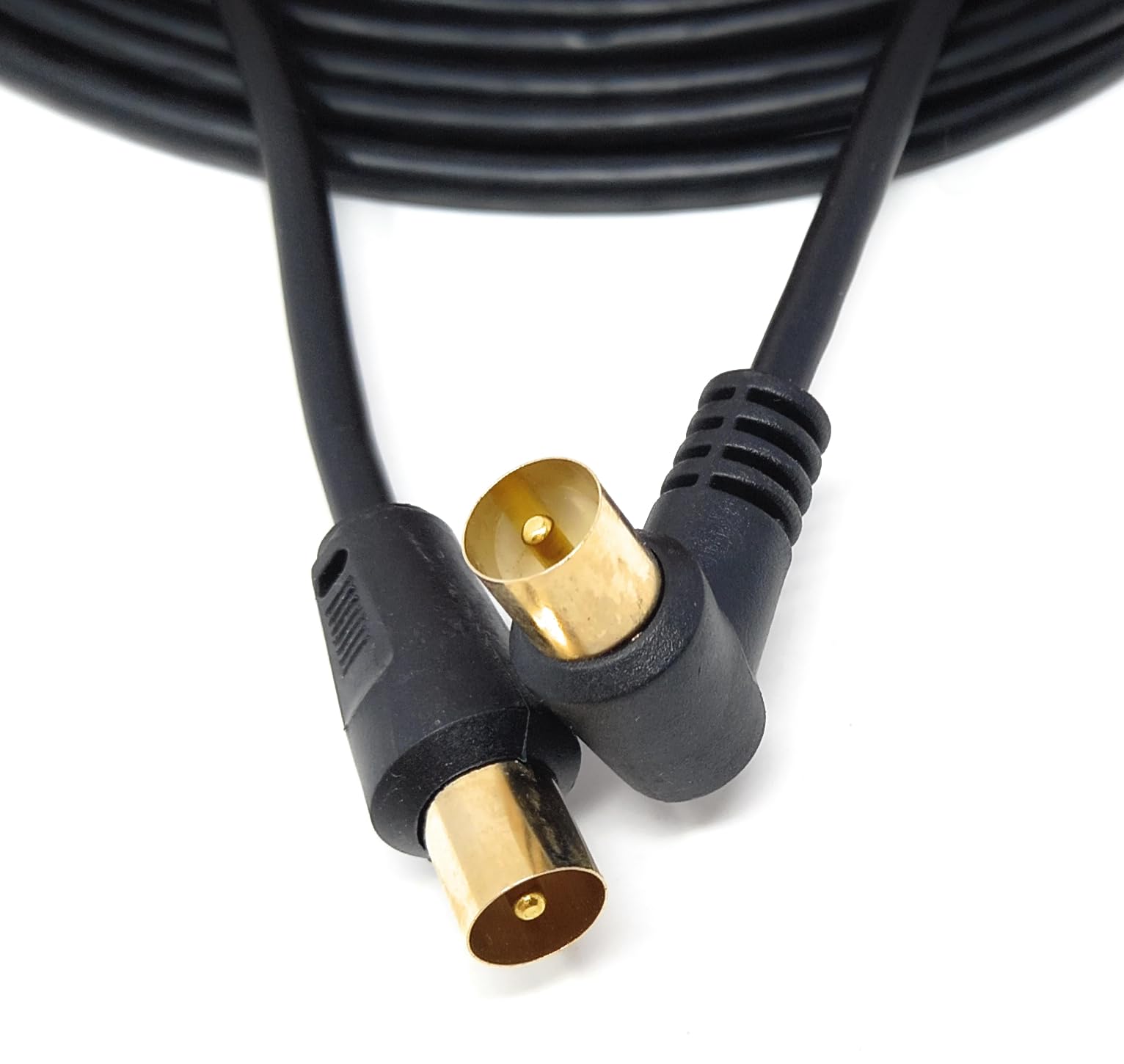 DRUT 4m TV Male to Male Plug Coaxial Cable RG6 Aerial Digital Antenna RF Fly Lead Cable (Right Angle, Black Gold, 13ft.) - Image 3