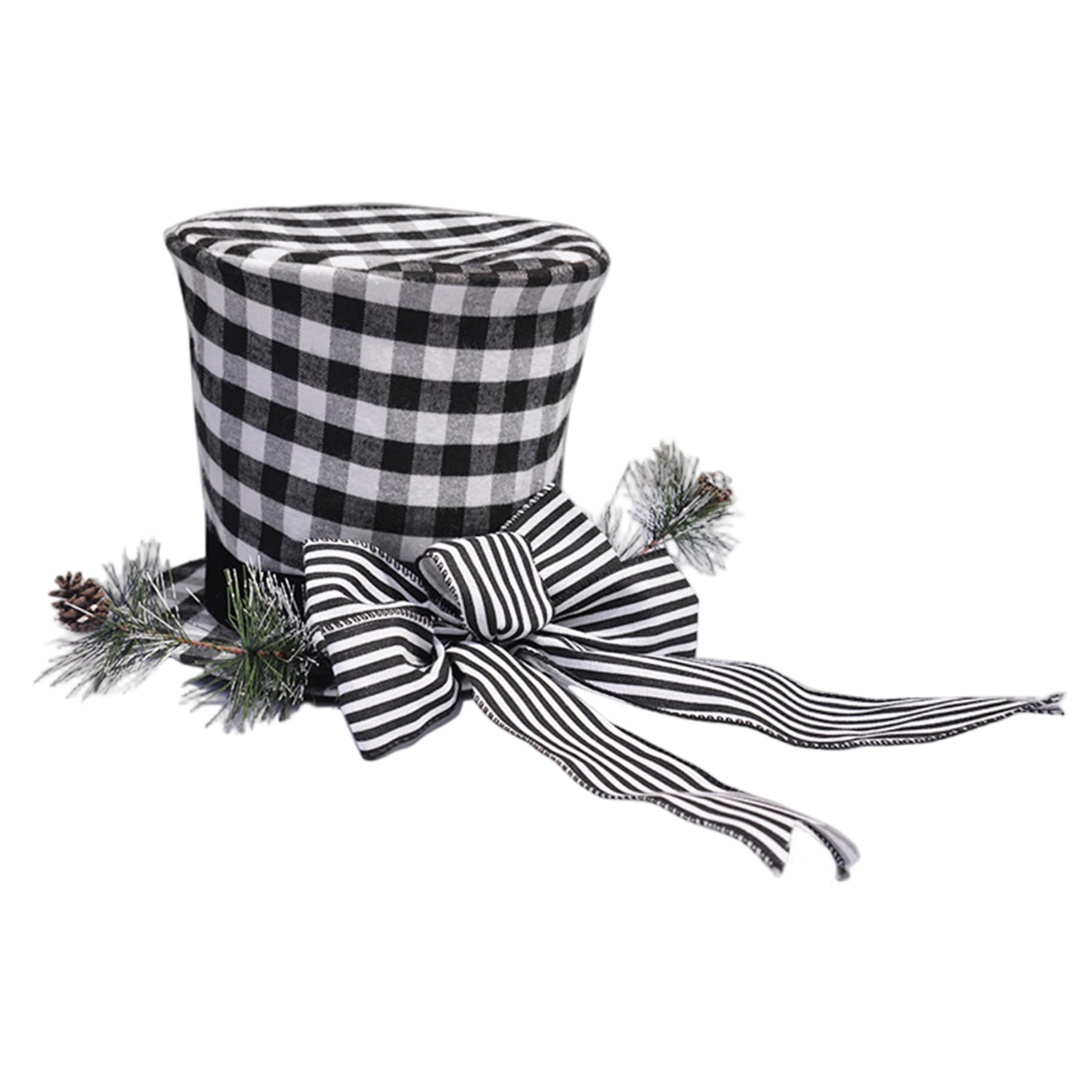 Jorzer Décorations de Noël pour sommet de sapin de Noël, chapeau à carreaux noir et blanc avec nœud et chapeau haut-de-forme compressible, ornements pour la maison et les fêtes