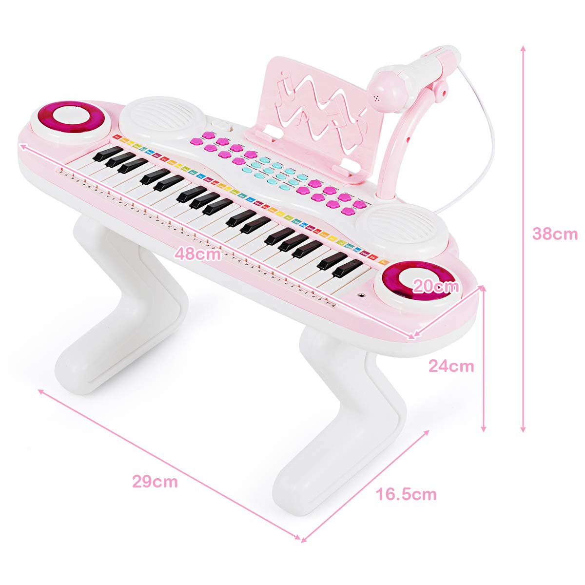 COSTWAY 37 klawiszy, klawiatura fortepianowa ze światłem, klawiatura dziecięca ze statywem, zabawka fortepianowa, elektroniczny instrument muzyczny z funkcją nagrywania i gry, w zestawie mikrofon
