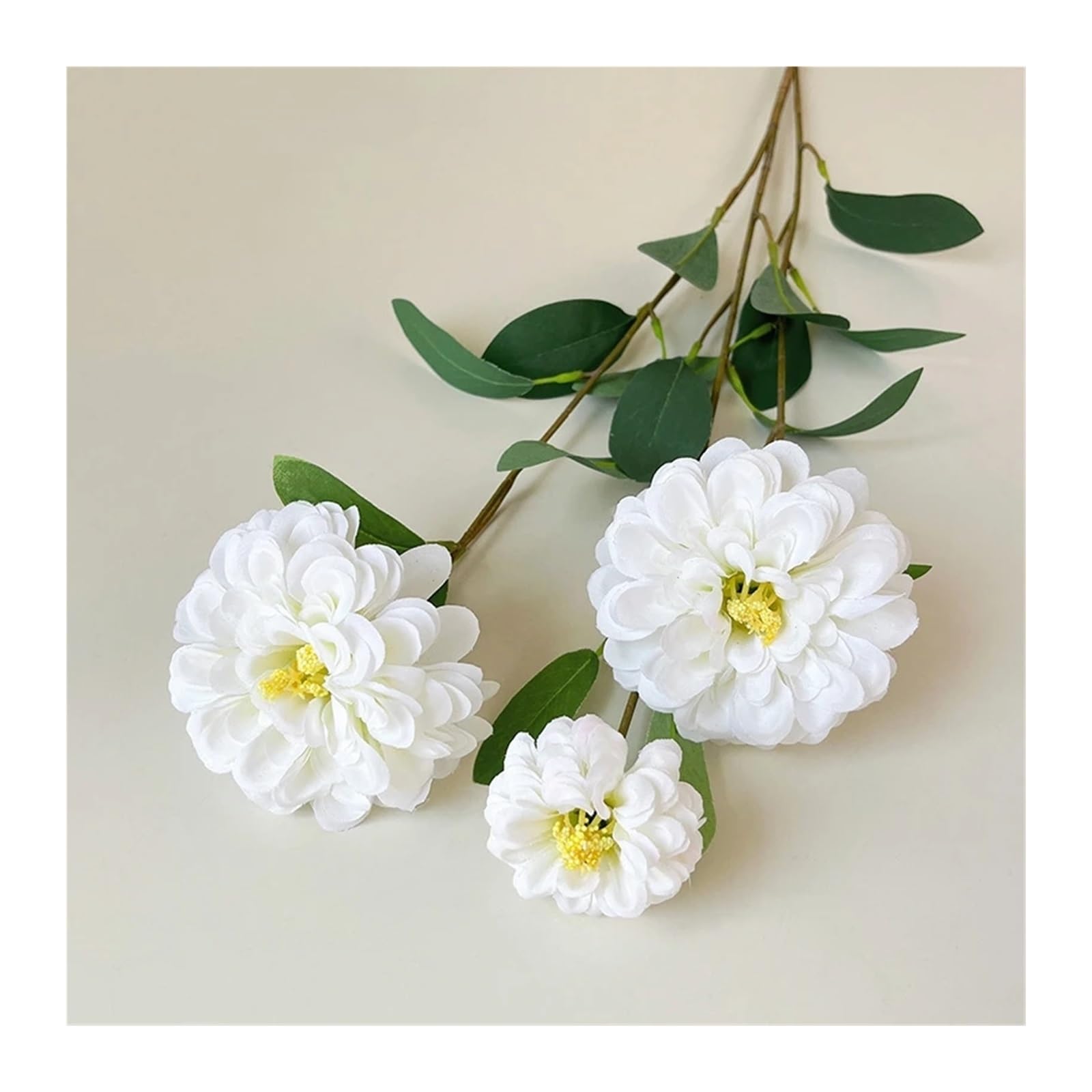 LXLAEOANG Artificial Flower Branches 3 Heads Artificial Marigold Chrysanthemum Silk Peony Flower Branch(WHITE)