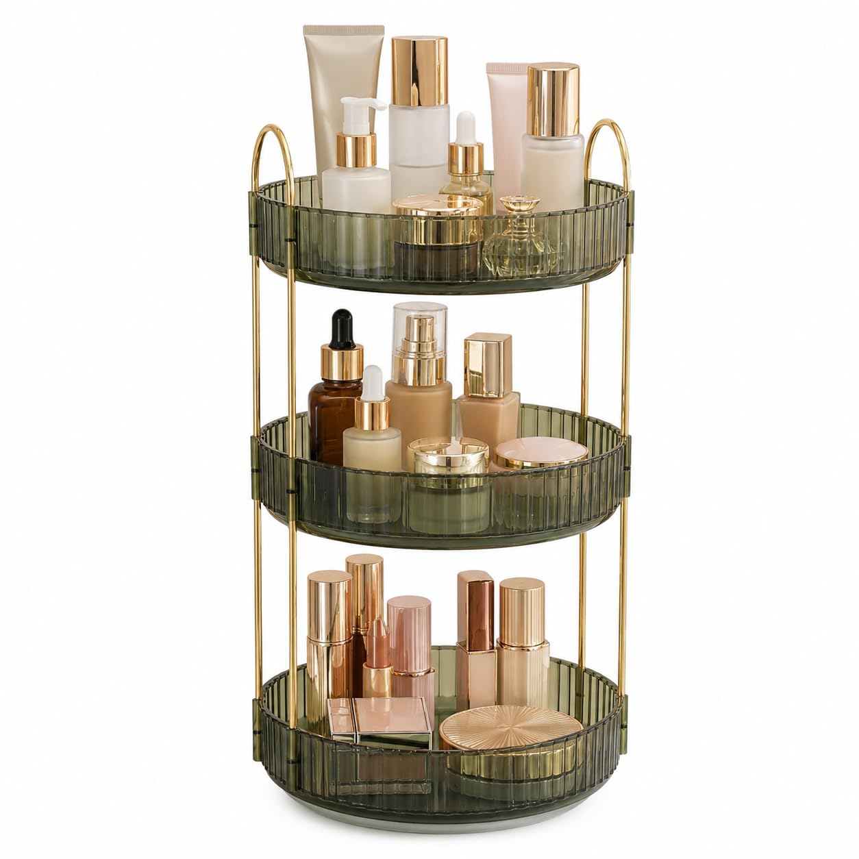 ANTRA Kitchenware 360° Rotating Makeup Organizer, Green Cosmetic Storage Organizer with Golden Handles, Vanity Organizer for Skincare, Perfume, Lipstick & Bathroom Counter-image-12