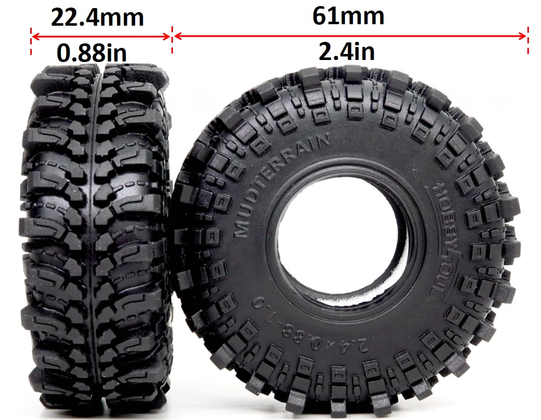 HOBBYSOUL 2pcs 1.0 Tires 61 * 22.4mm Soft Sticky Mud Crawler Tyre For RC 1/18 TRX4M 1/24 SCX24 AX24 FCX24 Enduro24 Upgrades, (2-Pack)