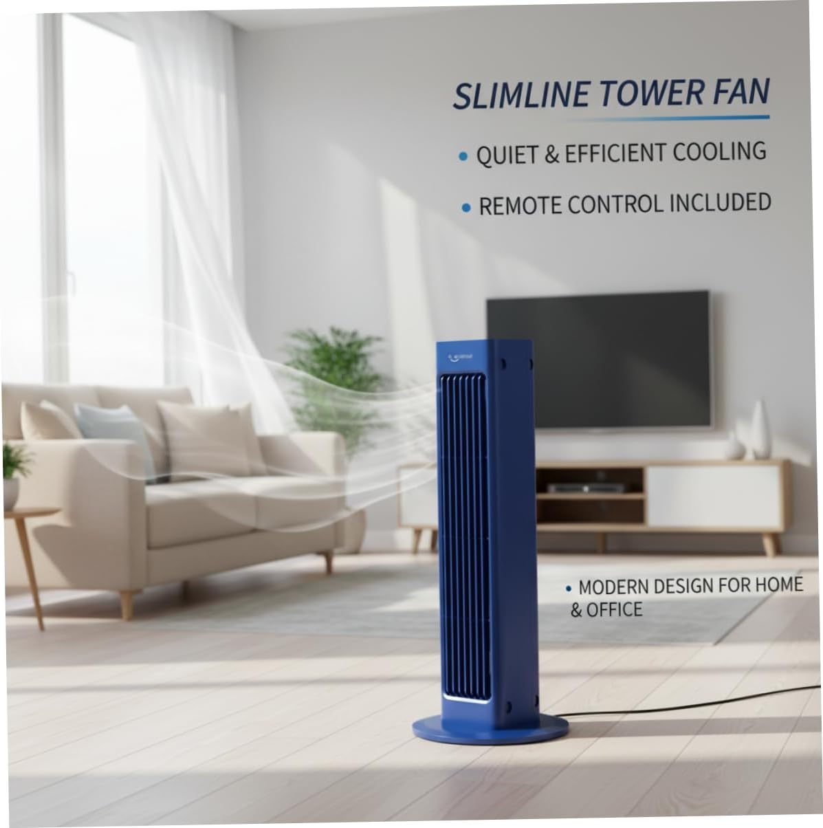 Tower Fan With Remote, Portable Cooling Fan For Bedroom, 60° Oscillating Quiet Tower Fans With 4000mah Battery & 3-in-1 Stand/wall Mount, Blue Abs