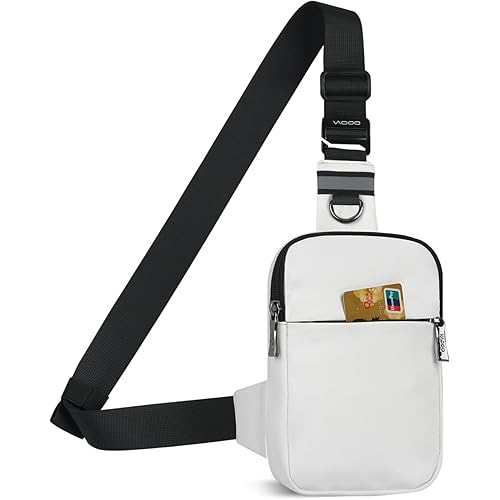 VADOO Mini Sling Bag for Men Women, Small Crossbody Bag with RFID Blocking&Waterproof, Lightweight Chest Phone Bag for Travel Gym, White