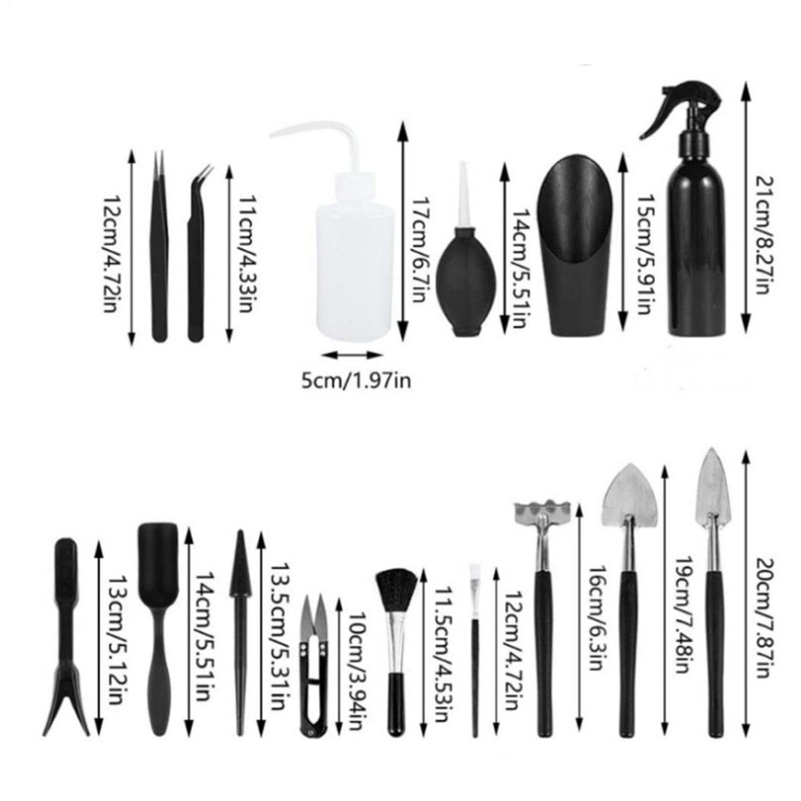 Kit di Utensili per Terrari, Strumenti per Piante Grasse | Manuale di 16 Pezzi Set da giardinaggio - min Strumenti per Piante Interne, Vasi di Vaso, Bonsai, Cactus, t