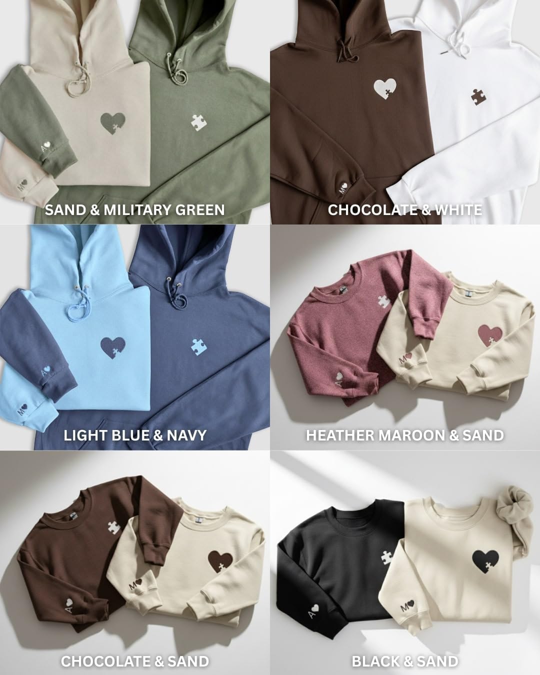 WEAR PHYSIQUE Matching Puzzle Piece Couple Sweatshirt, Custom Embroidered Heart Pullover with Initials - Image 6