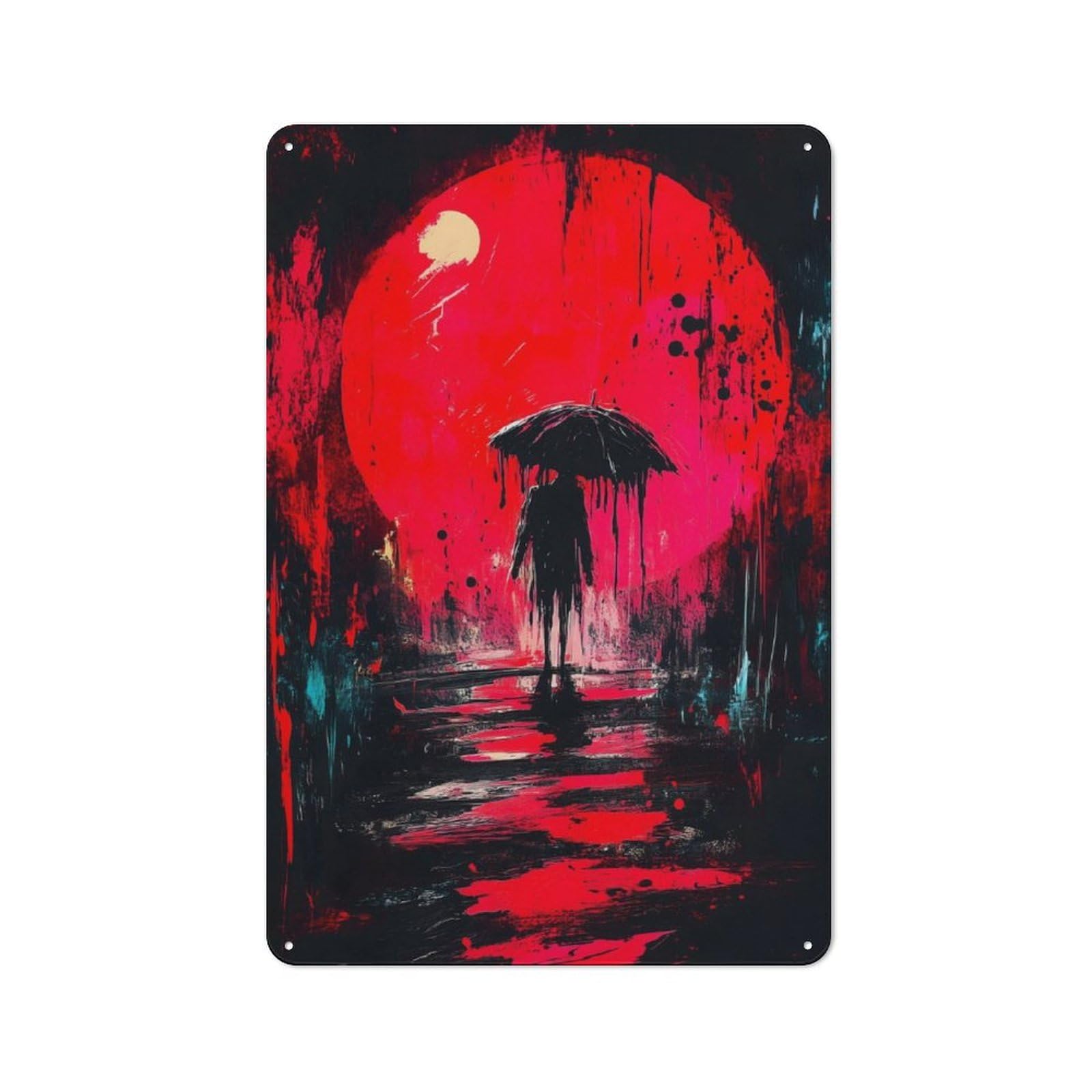 Junmoney Silhouette Under Red Moon Vintage Metal Plaque 30X20cm For Dining Room Or Kitchen, For Dining Room Decor Fans