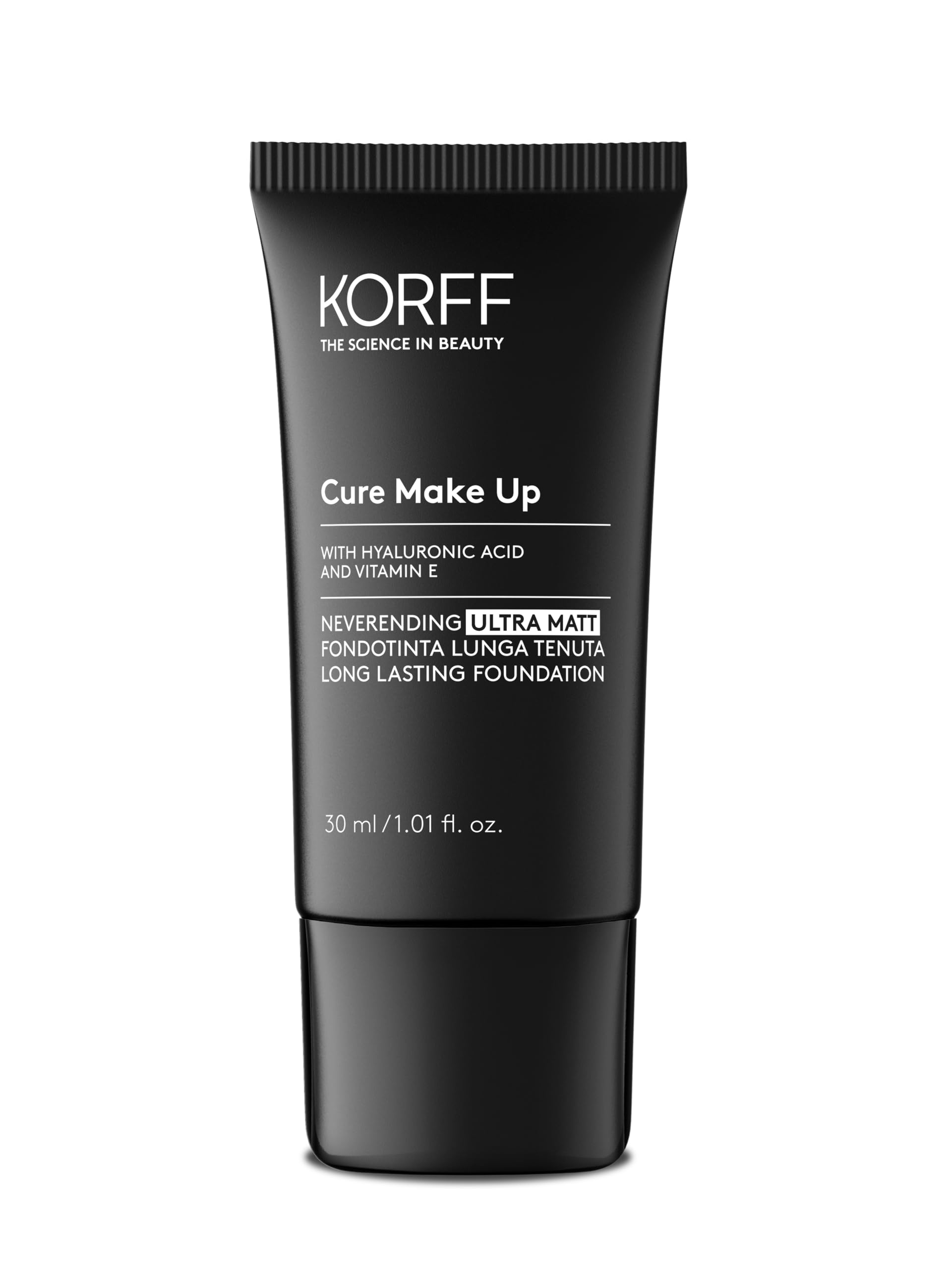 Korff Neverending Ultra Matt Fondotinta Lunga Tenuta fino a 8 ore, Effetto Matt, con Acido Ialuronico, Vitamina E, Amande, SPF30, 30 ml