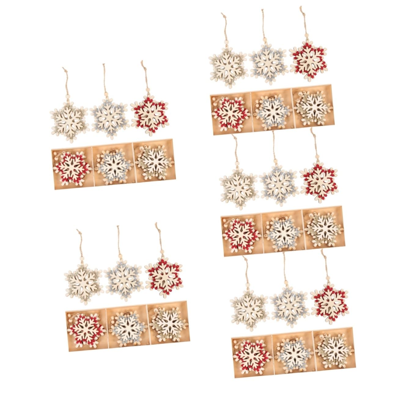Cabilock 5 Set Albero Di Natale in Legno Neve Albero Natale Christmas Tree Fiocco Di Neve Nevicare Decorazioni Da Appendere Per Natale Decorazione Dell'albero Di Natale Di Legno 6 Pezzi * 5