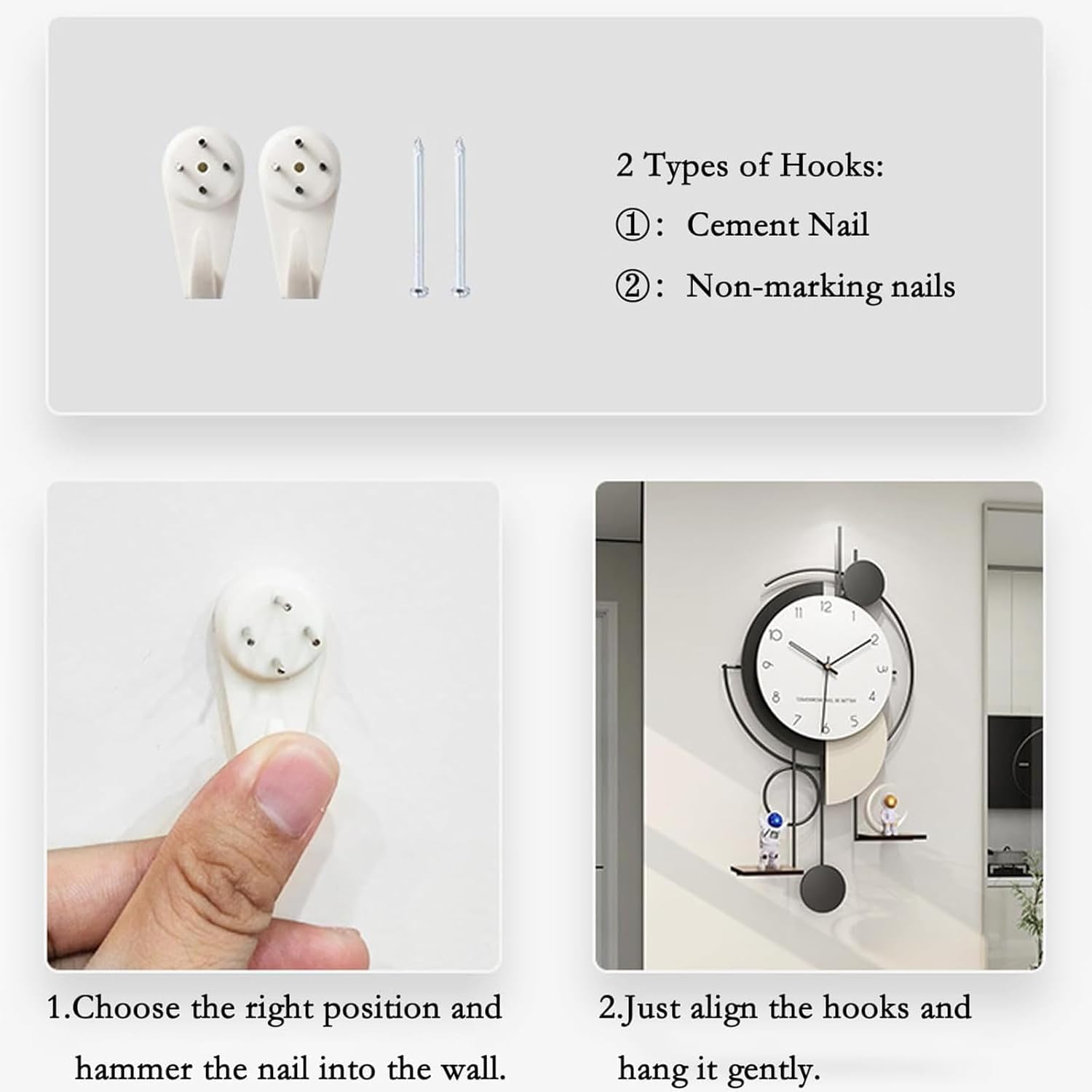 Modern Large Wall Clock, Decorative Art Wall Clock with Battery Operated Non Ticking Silent Metal Big Wall Clocks for Living Room Bedroom Decor 32 Inch