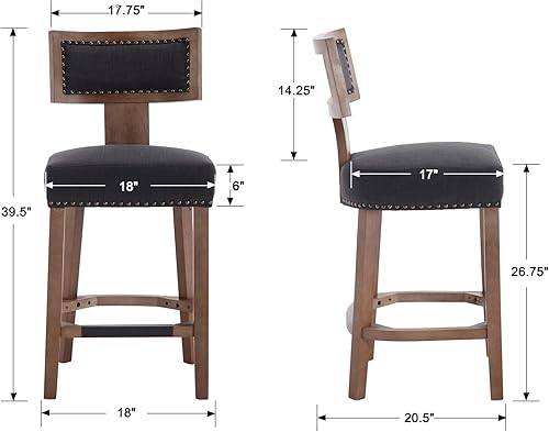 Miniatura 9 de Juego de 2 taburetes de bar de ratán de 26 pulgadas, taburetes de bar de altura de mostrador, taburetes de cocina modernos con respaldo tejido de