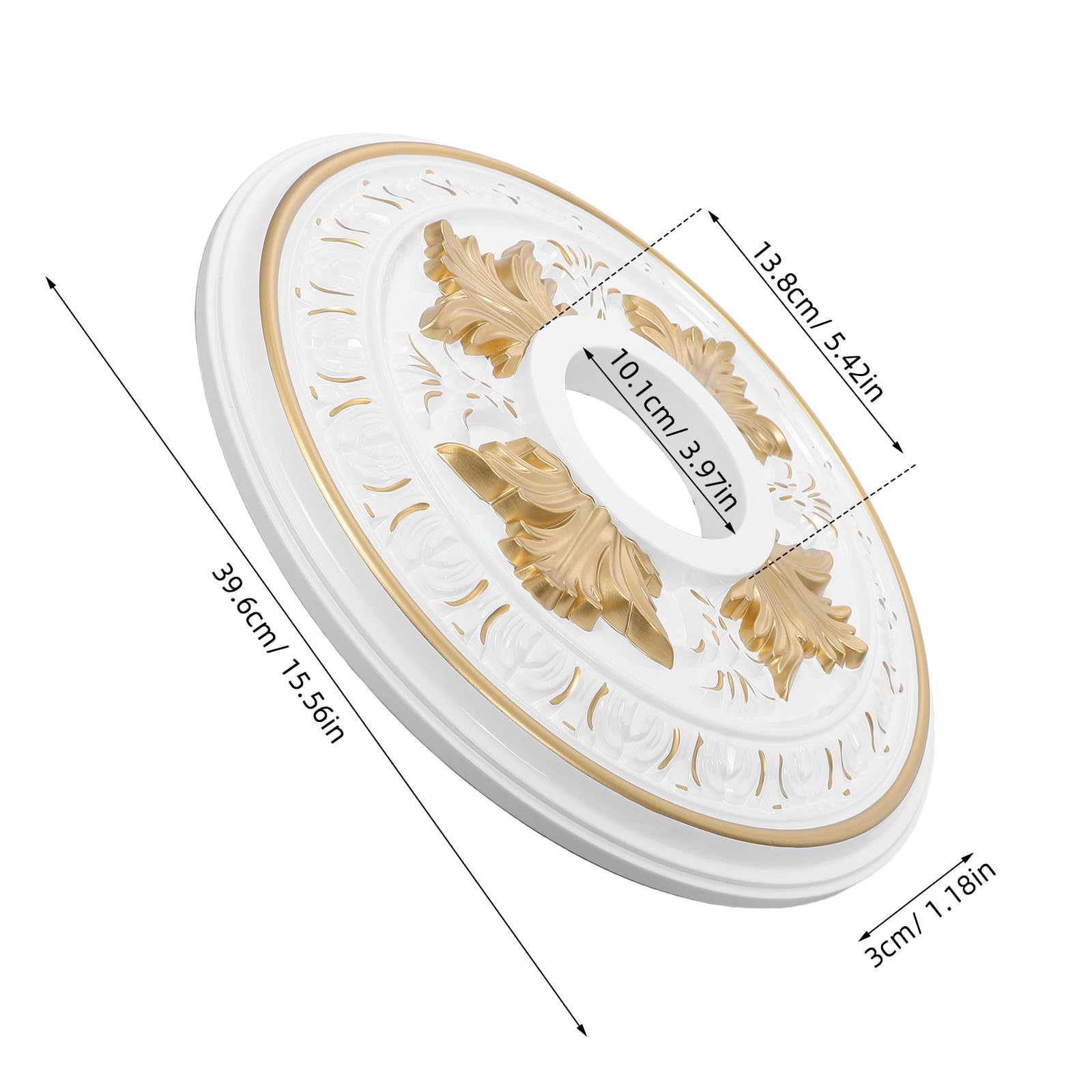 Toddmomy Anello decorativo per soffitto a medaglione - Cornice decorativa effetto gesso - Piastra rotonda bianca per apparecchi di illuminazione, nasconde le imperfezioni, diametro interno 4,3" e