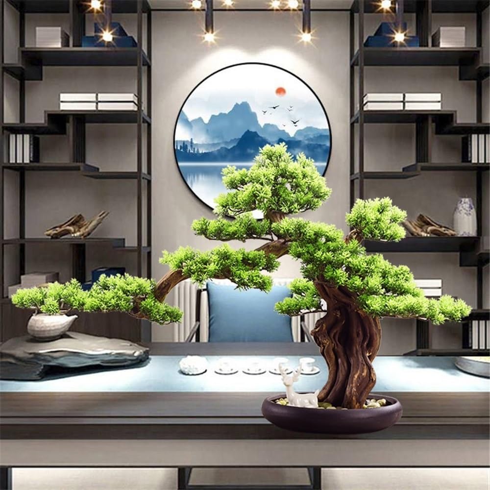 Faux Sapin Plante Artificielle décorative avec Pot en céramique, décoration d'entrée de Salon, bonsaï Artificiel Décoration d'intérieur(Petit)