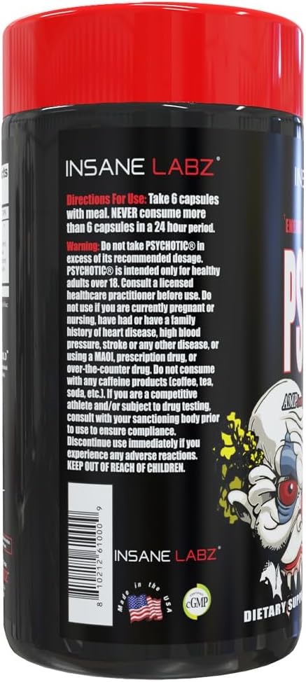 Insane Labz Psychotic, High Stimulant Pre Workout Capsules, Extreme Lasting Energy, Focus and Endurance with Beta Alanine, Creatine Monohydrate, DMAE, 30 Servings (Unflavored)