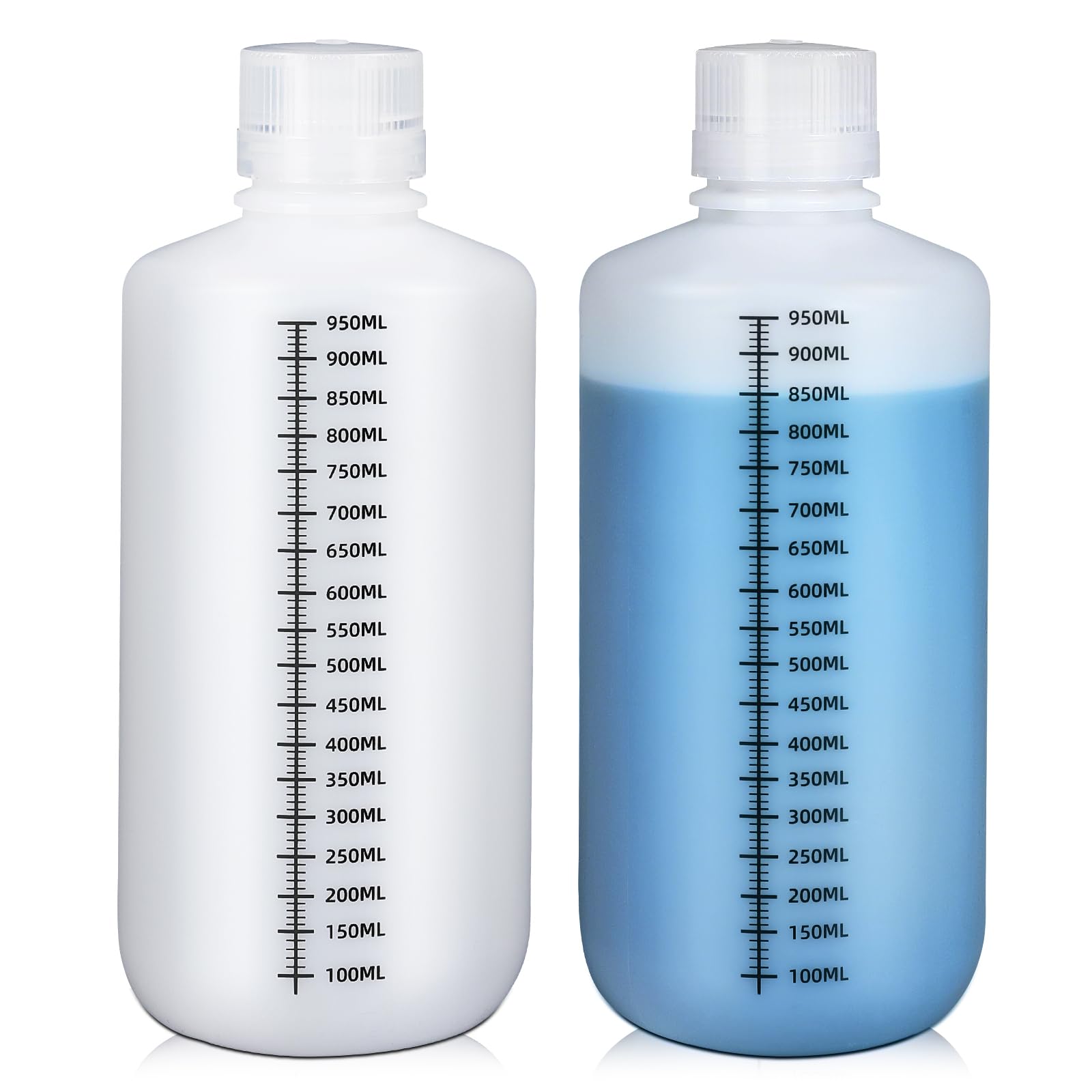 UMETASS 32oz/1000ml Narrow Mouth Plastic Bottles with Caps, HDPE Laboratory Grade Graduated Liquid Containers for Reagent Sample Medicine Water