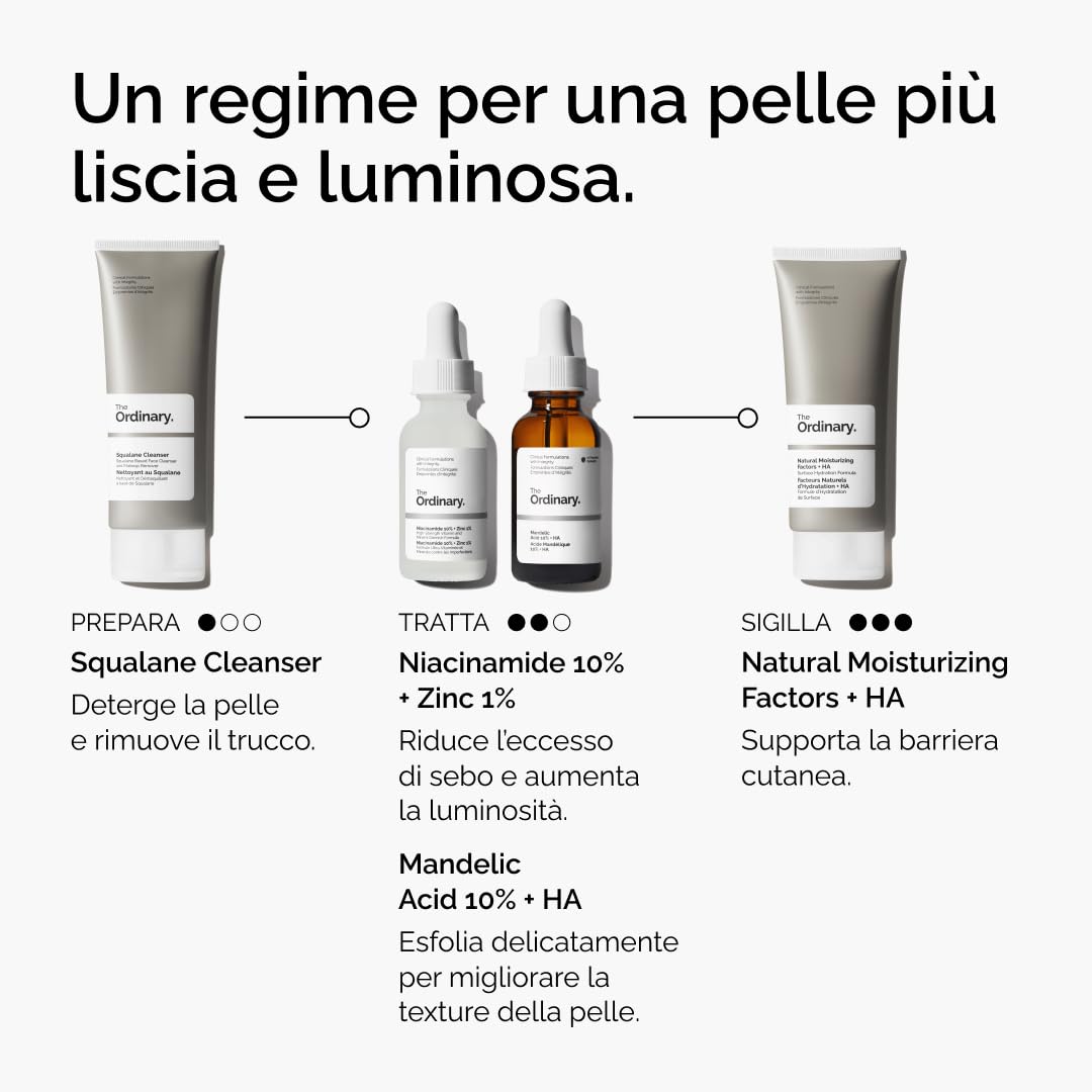 The Ordinary Mandelic Acid 10% + HA 30ml, Siero esfoliante Acido Mandelico e Acido Ialuronico, Delicato per purezza e idratazione
