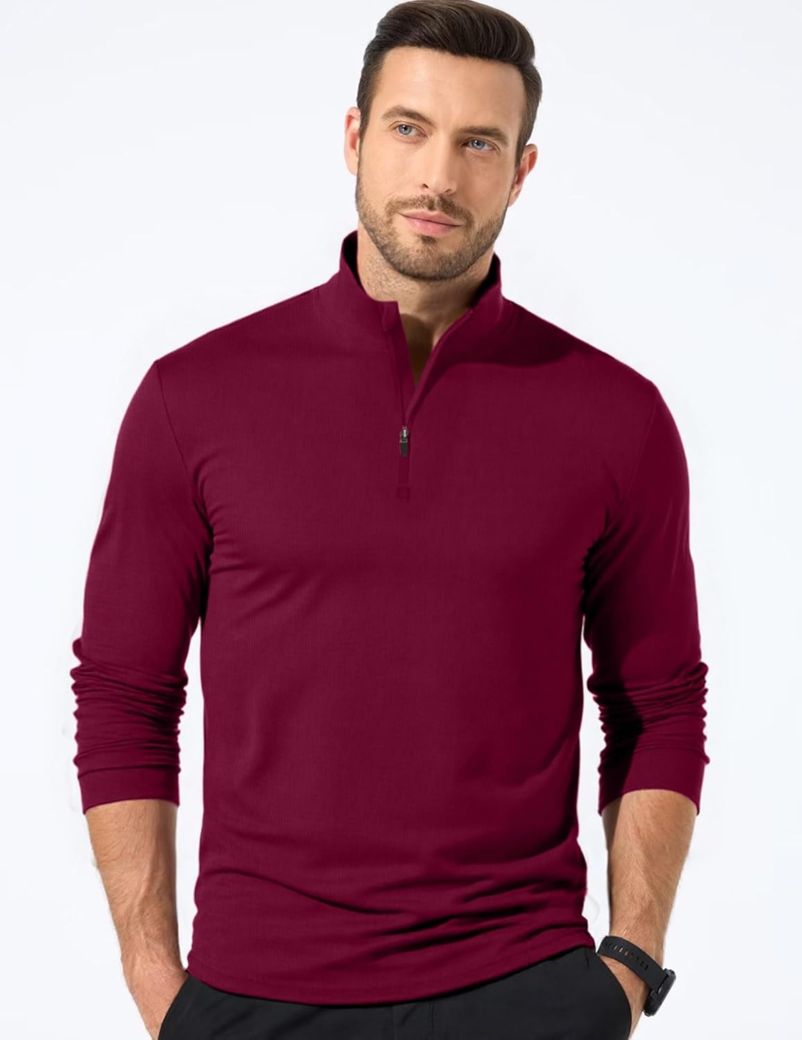 Men's Quarter Zip Pullover Fleece Lined Long Sleeve Solid Color Shirts 1/4 Half Zip Sweatshirts - Image 6