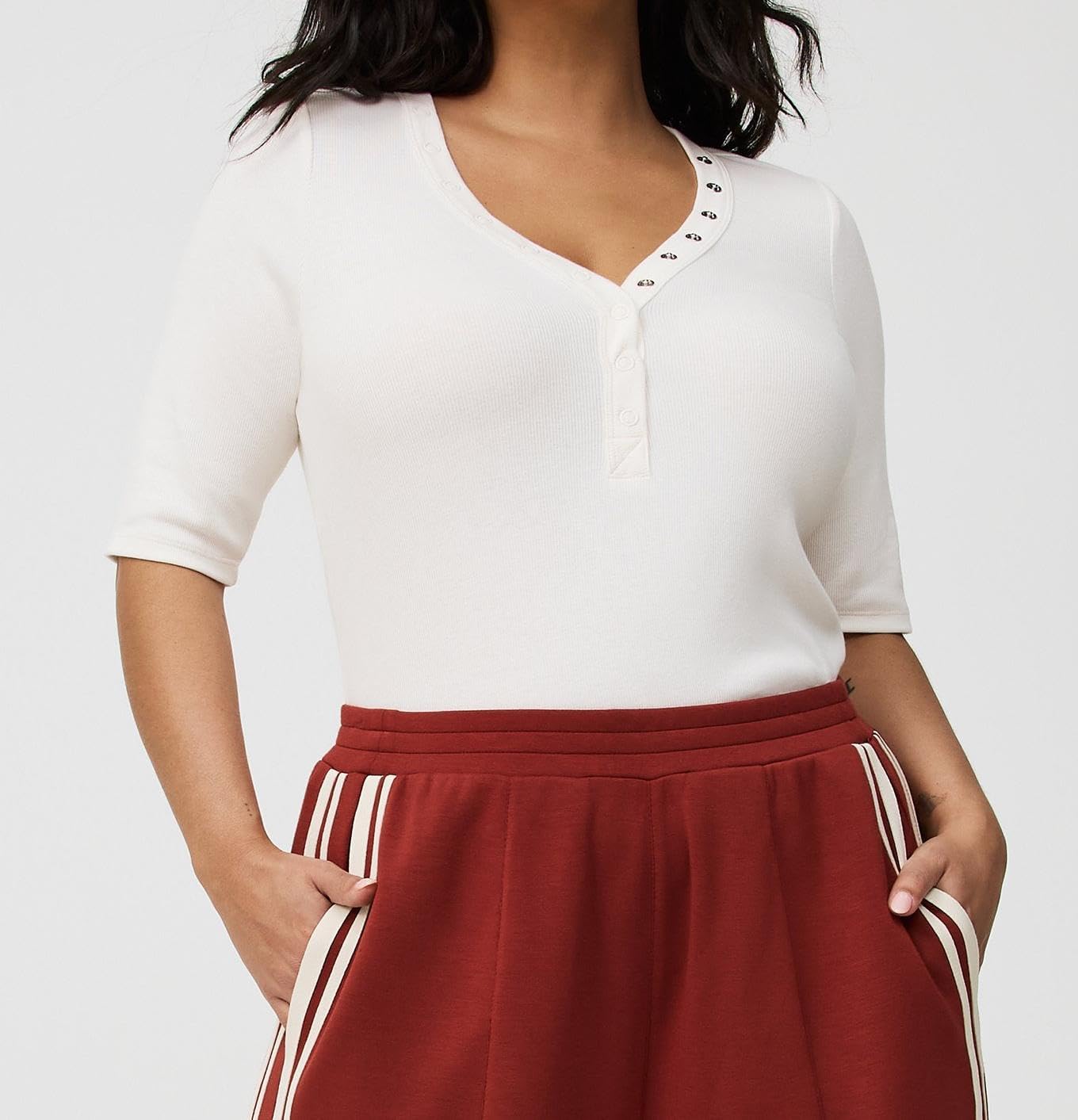 Torrid Women's Plus Size Shirt - Cotton Rib Henley Top