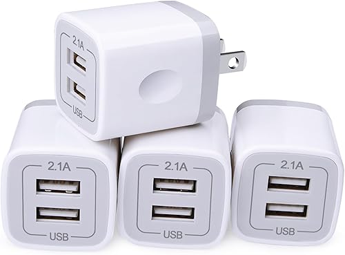 Cargador de pared USB cubo, caja de carga de 2 puertos, paquete de 4 unidades de 2.1A/5V, enchufe de viaje para el hogar, adaptador de corriente