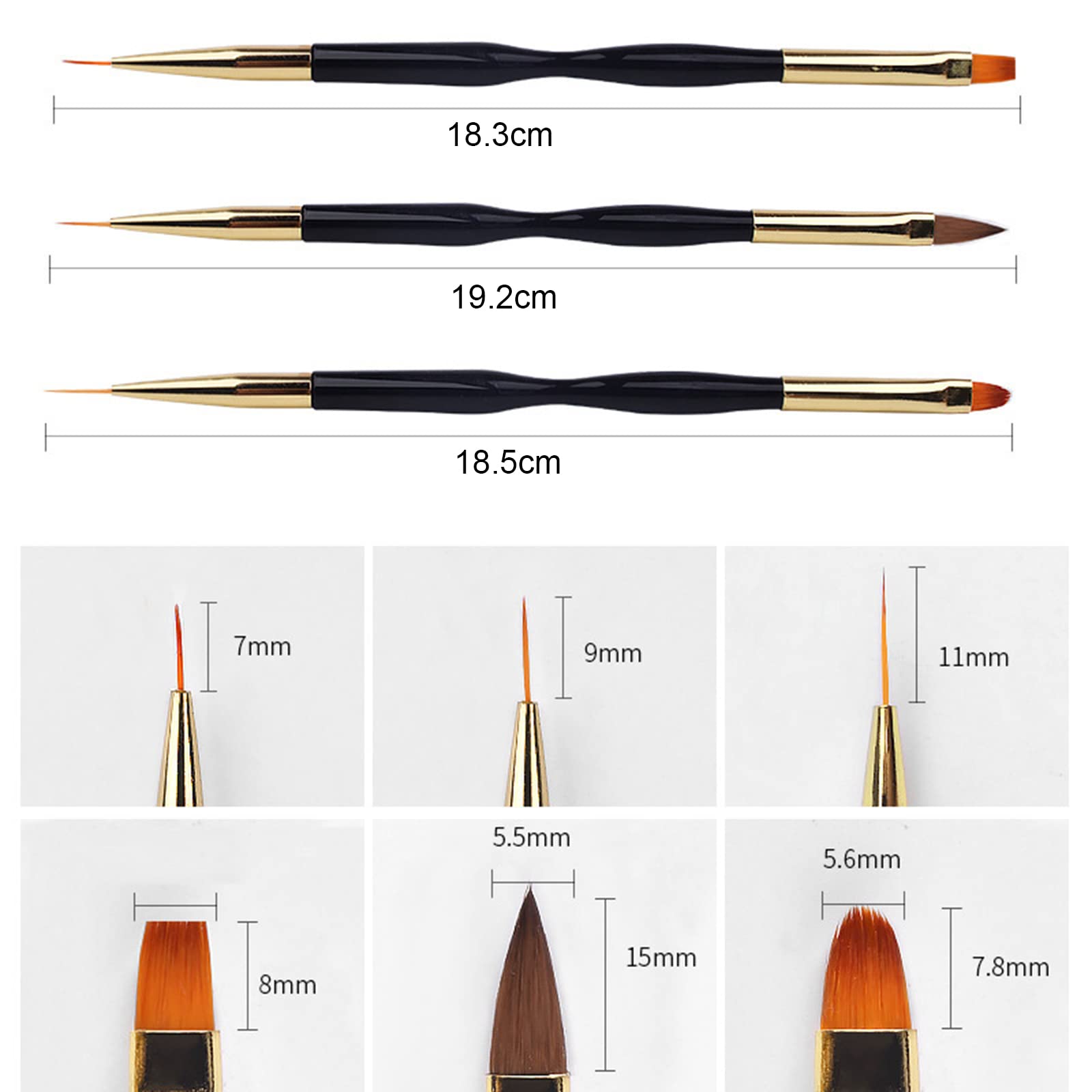 Pennelli per Unghie [3 Pack], Pennelli per Nail Art Professionali, Manicure Kit, Pennelli Smalto, Pennello per Unghie Acrilico Per Decorazioni Unghie (Nero)