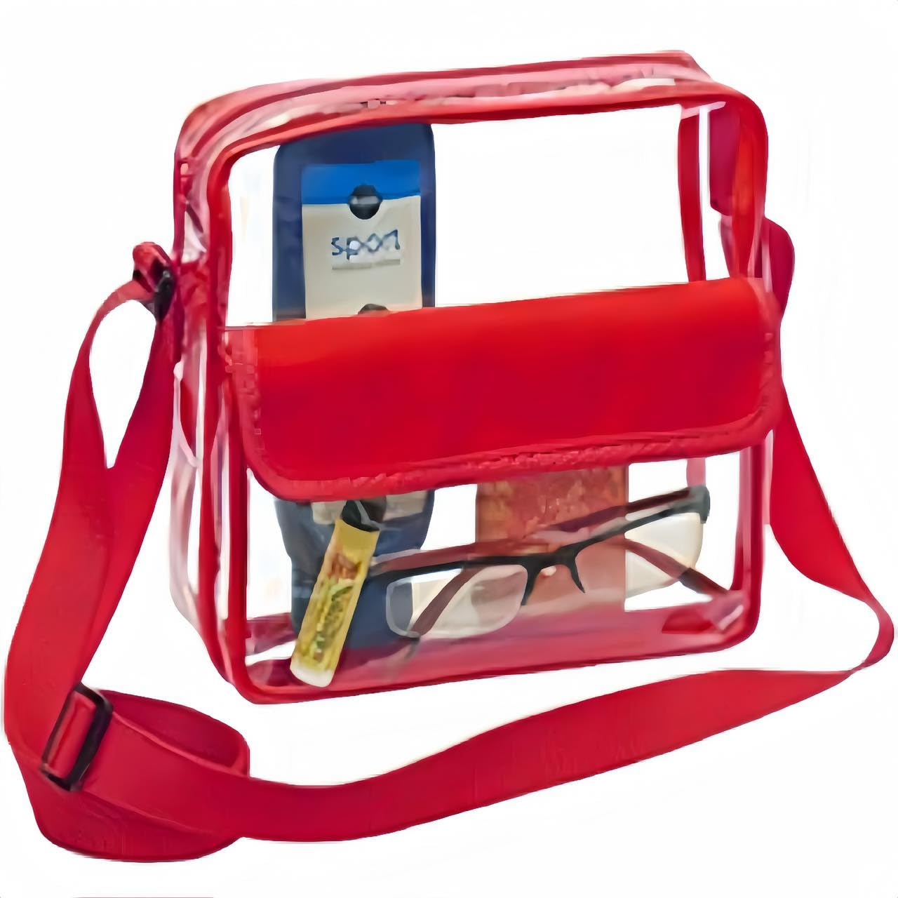 Clear Bag for Stadium Events Crossbody Bag for Women Men Cute Small Purse for Travel Work Concerts Sports Festivals (Red)