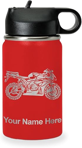 Miniatura 56 de LaserGram Botella de agua personalizada, bicicleta deportiva, acero inoxidable de doble pared aislada al vacío con popote superior, regalo grabado