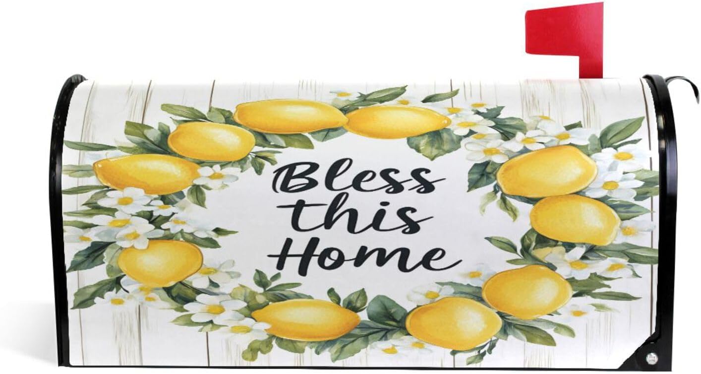 ALAZA Summer Lemon Wreath Magnetic Mailbox Cover MailWraps Garden Yard Home Decor for Outside Standard Size-18"x 20.8"