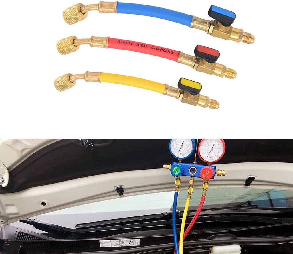 Practical R134a 10a Manifold Gauge Set A/C Air Condition Refrigeration Charging Hoses 800PSI 19cm 1/4" SAE Thread Rubber+Copper