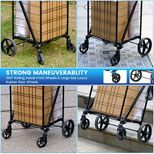 [2023 Upgrade] Shopping Cart For Groceries, 280 Lbs Heavy Duty Large Grocery Cart With 360° Swivel Wheels, Waterproof Liner, Portable Foldable Utility Carts For Seniors,Laundry,Transport (Black) #TOP4