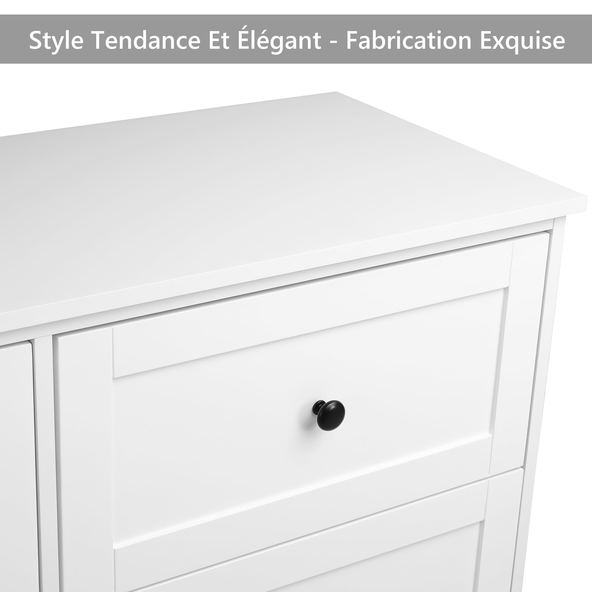 FOREHILL Commode avec 6 Tiroirs, Commode Chambre Adulte avec Poignée, Blanc | Armoire rangement chambre, 108x40x87cm, 6 tiroirs spacieux à vêtements, Base surélevée, Pour salon entrée, Style moderne