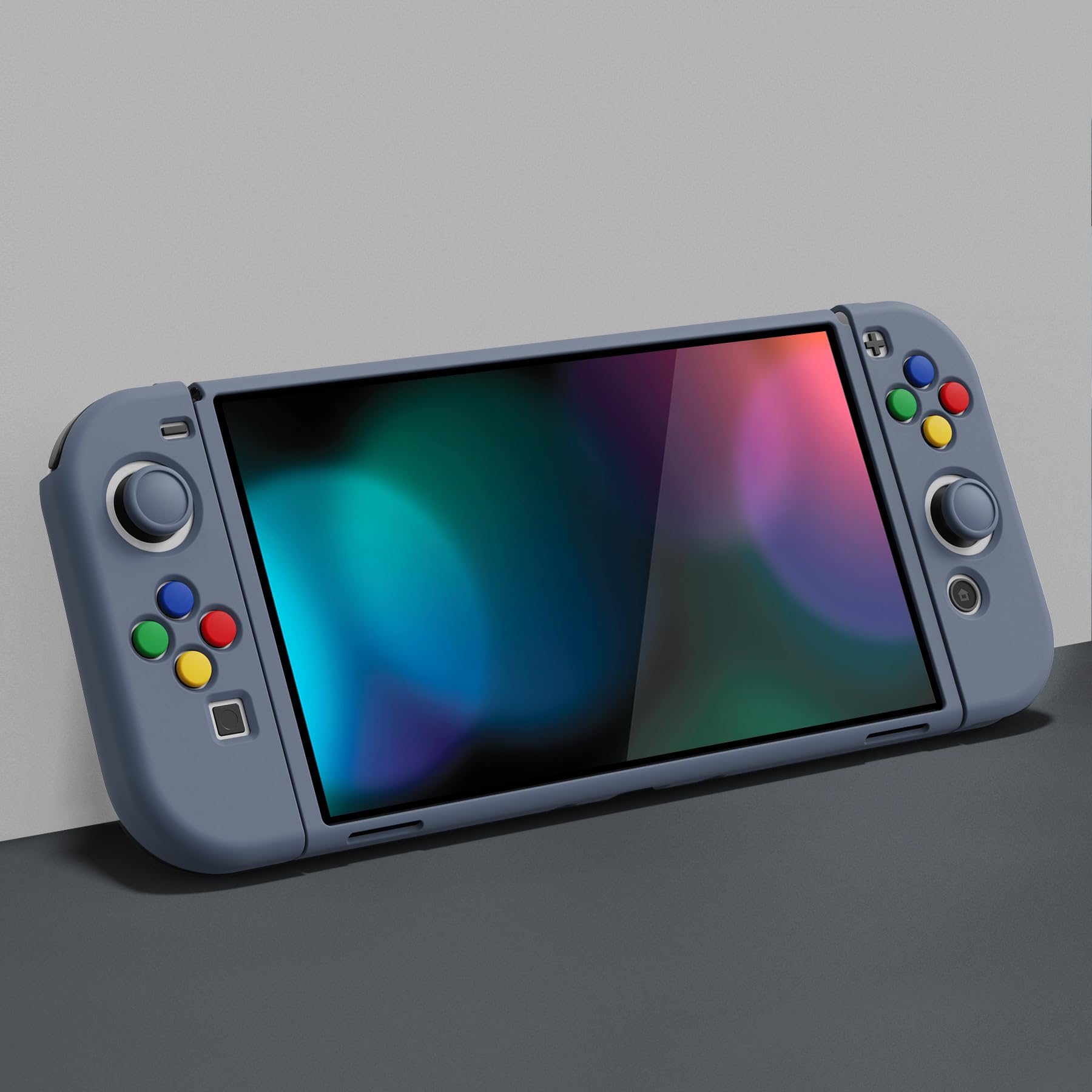 playvital ZealProtect Coque de Protection Souple Joycon pour Nintendo Switch OLED avec Capuchons pour Pouce et Boutons ABXY Direction Gris Ardoise