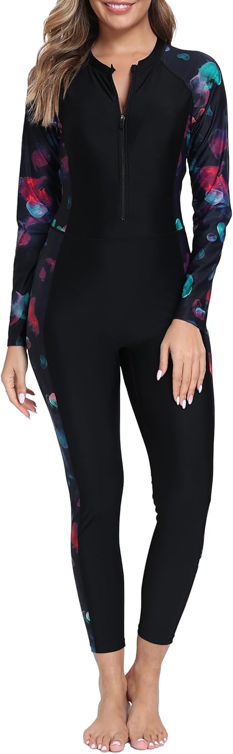Womens Full Body Rash Guard with Built in Bra Long Sleeve One Piece Swimsuit Upf50+...