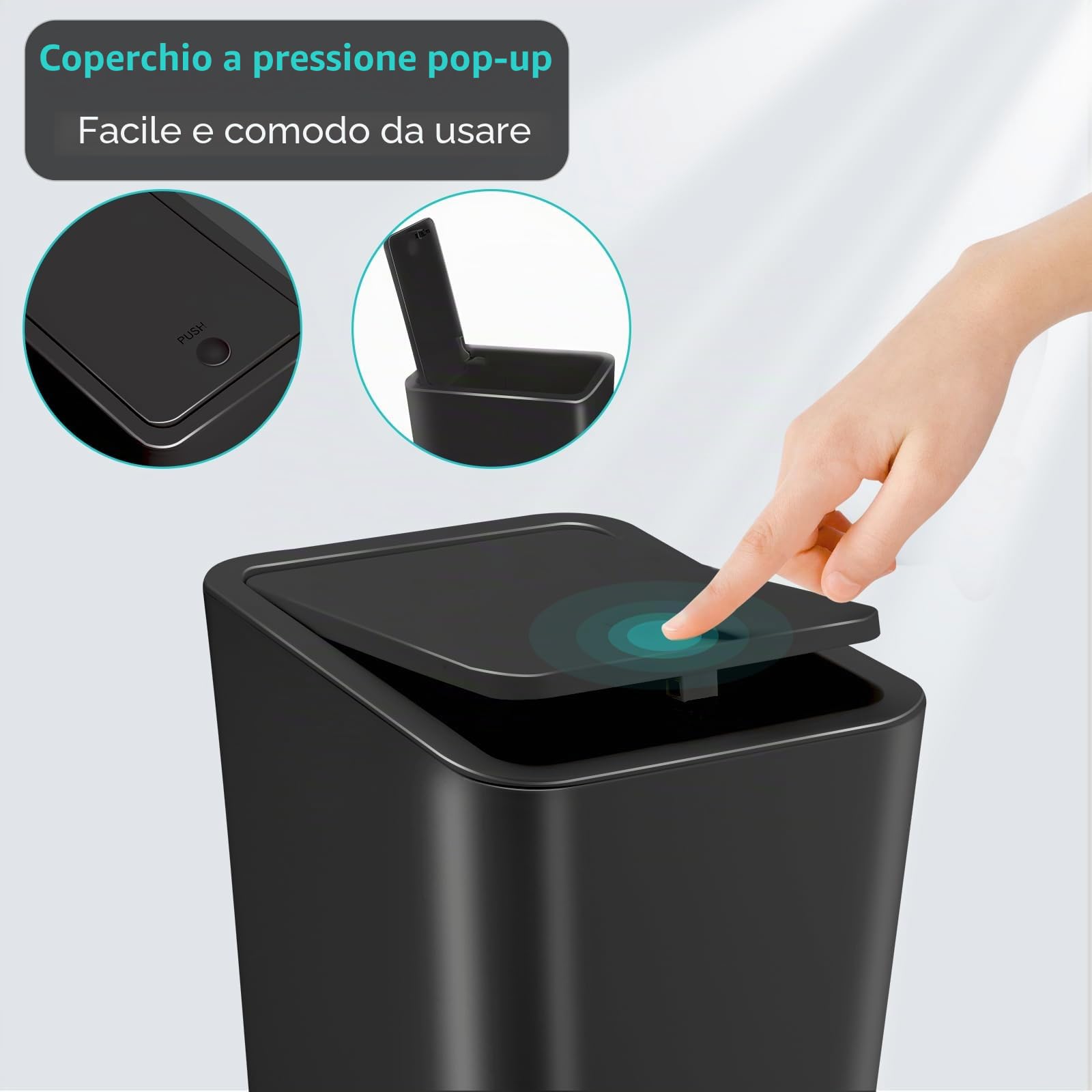 Kssvzz 3 Pezzi Pattumiera Bagno con Coperchio, 10L Cestino Spazzatura Diverse Colorazioni, Bidoncino Bagno Realizzata in Plastica di Alta Qualità, 22x16x33cm (Nero)