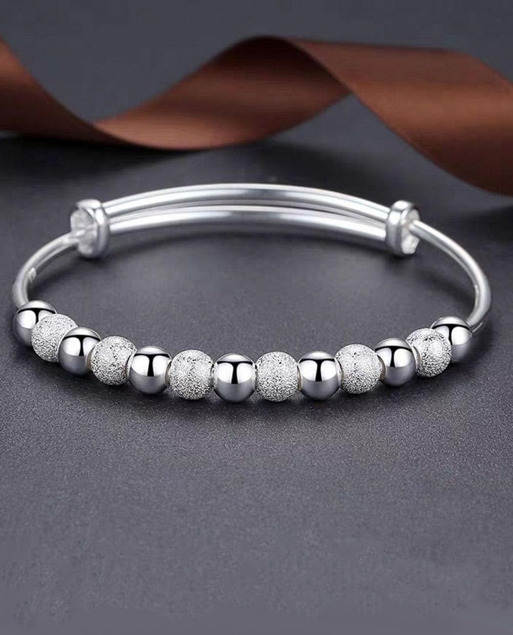 S925 Silver Bangle Bracelet for Women, Elegant Women‘s Sterling Silver Bracelet Bangle Adjustable 6.4-7.8 inches Small Size - Image 2