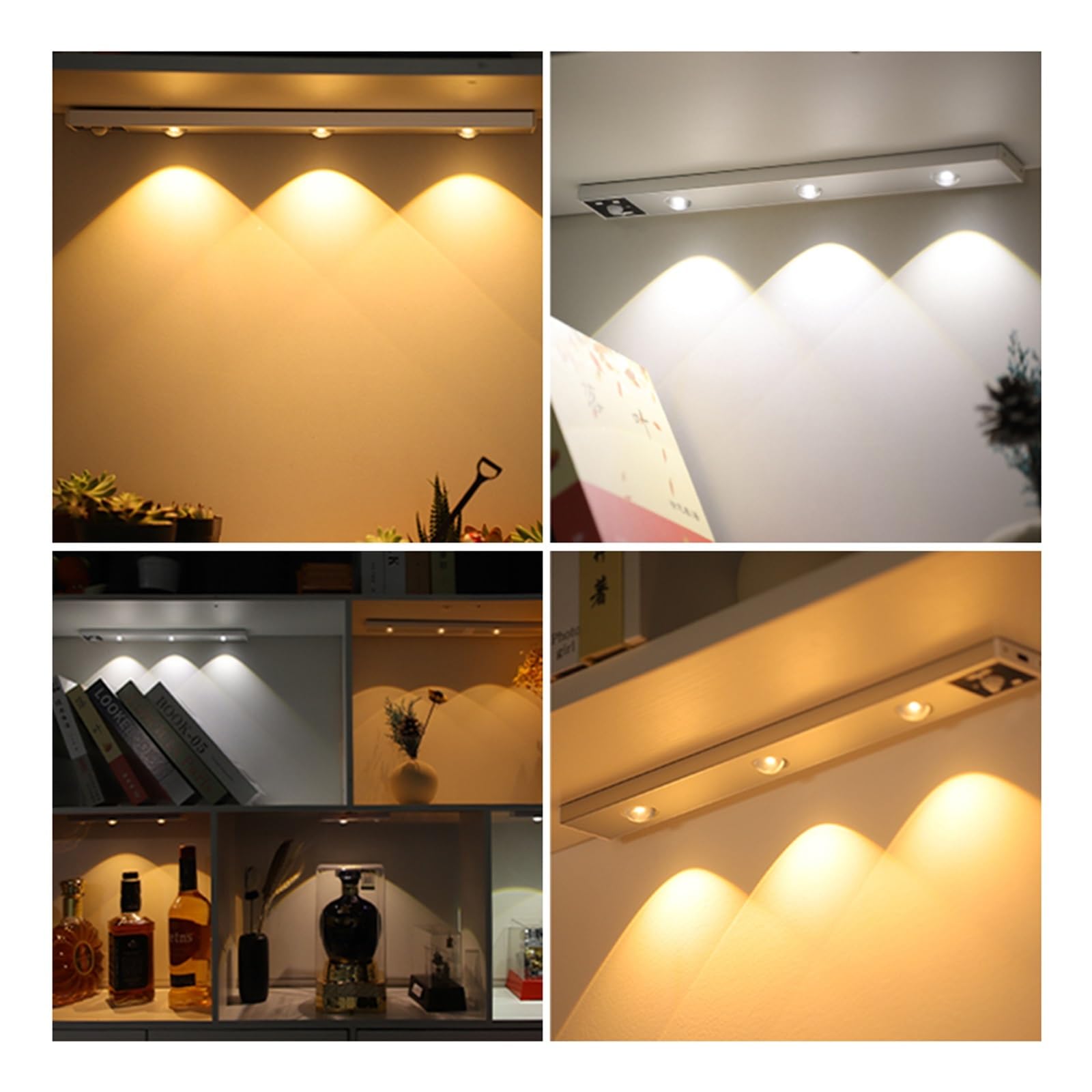 Oświetlenie Pod Szafką Światła Z Czujnikiem Ruchu PIR 3000K 4000K 6000K Lampa Wewnętrzna Kocie Oko Oświetlenie Podszafkowe 30cm 40cm Akumulator Do Szafy Kuchennej(Silver-30cm)