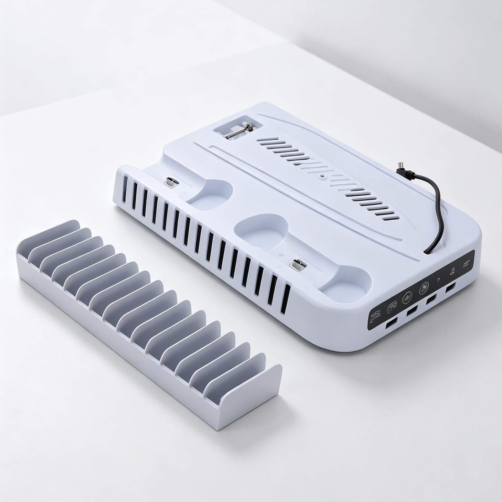 Stazione di Raffreddamento per Console con Ventola Silenziosa a 3 Livelli e Caricatore Doppio Controller per Configurazione di Gioco, Materiale ABS, 1 unità