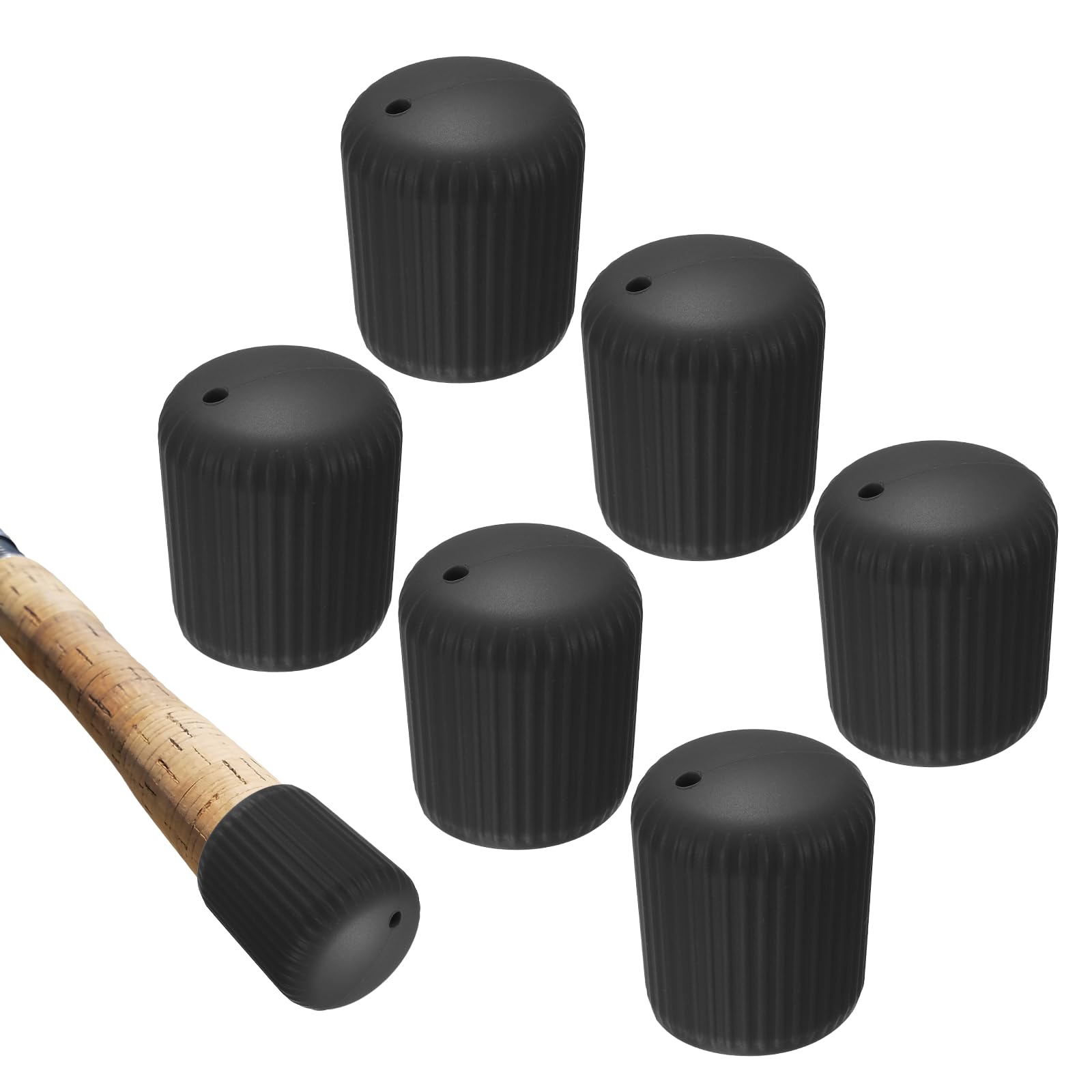 YELARXI Fishing Rod Butt Cushion, Cap End Pole Seat Cushions Protector 6 Pack & 1 Size & Silicone & Black - Fitting for (Outdoor/Fishing/Hiking/Camp/Chair Legs)
