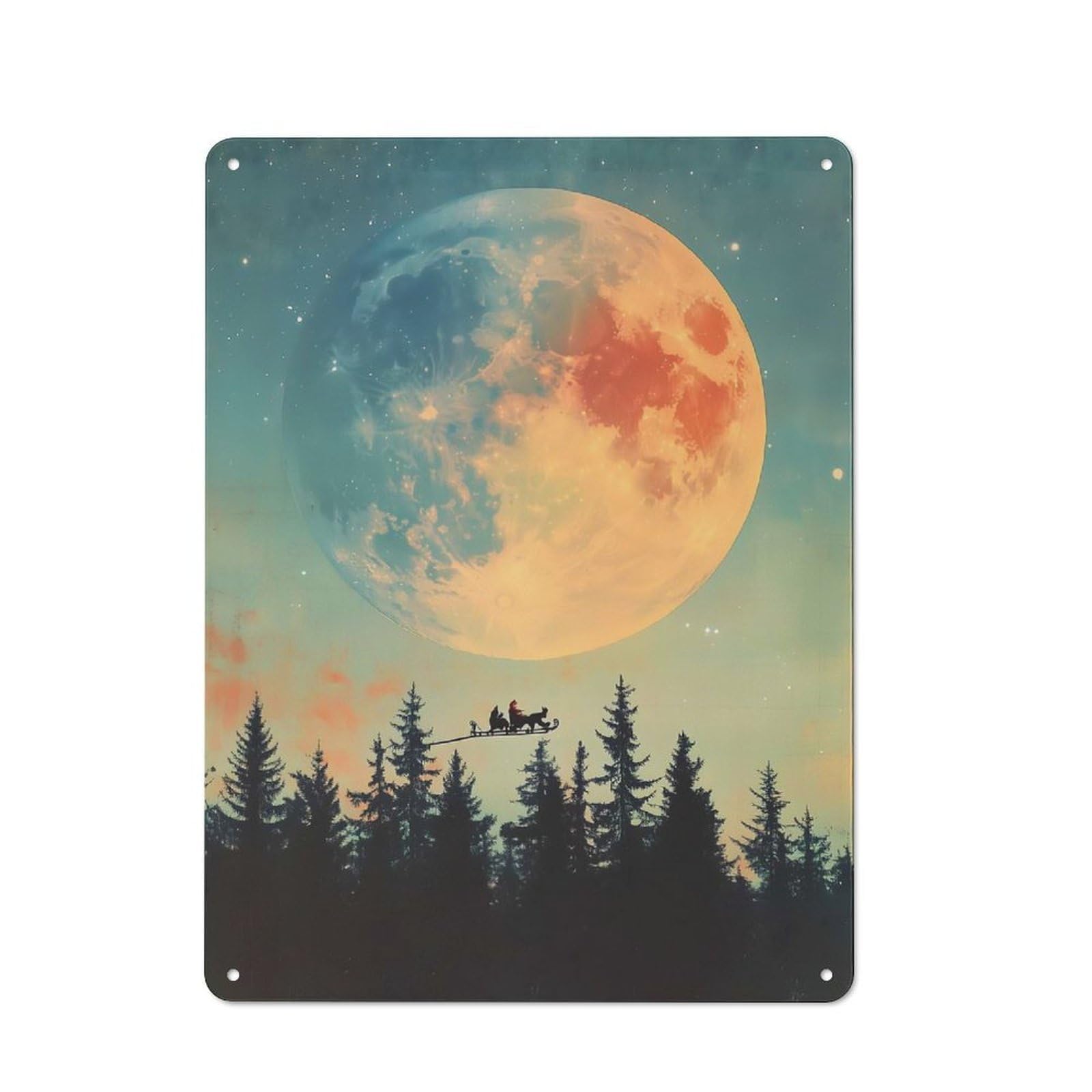 Junmoney Santas Flight Under Giant Moon Christmas Retro-Style Metal Plaque 40X30cm For Garage Or Workshop, For Garage, Workshop And Man Cave Decoration