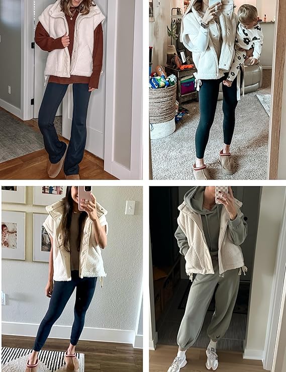 AMEBELLE Women's Oversized Fleece Vest Trendy Sleeveless Sherpa Jacket Winter Warm Fuzzy Outerwear Vest with Pockets4