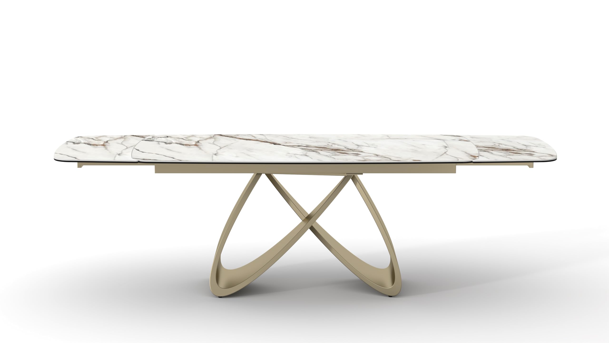 PAZZO DESIGN Tavolo Allungabile Zeno, Piano In Vetro Ceramica Calacatta Marble, Gambe Oro, Cucina, Soggiorno, Ceramica, 180 x 90 x h76 cm - id_2300