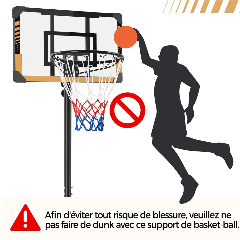 Yaheetech Panier de Basket Portable Réglable en Hauteur Panier de Basket Extérieur/Intérieur pour Moins de 10 Ans
