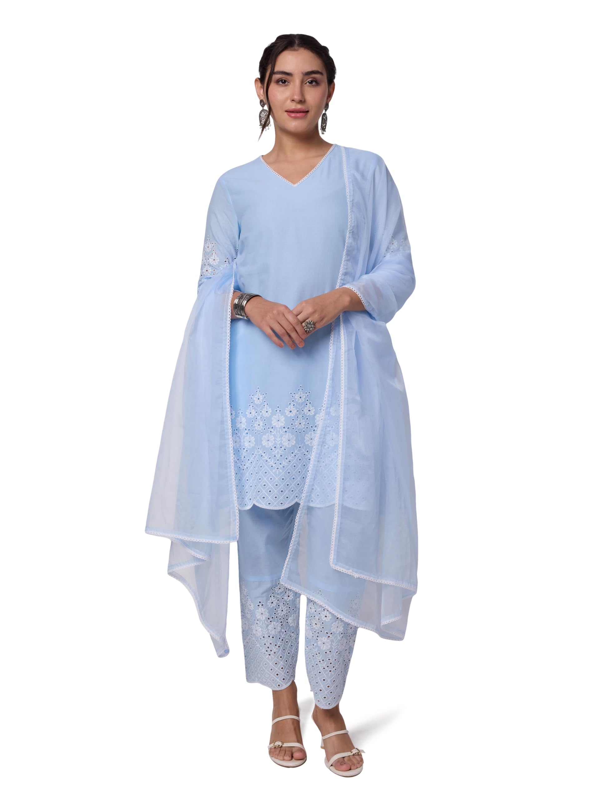 Amazon Myx Women's Pure Cotton Blue Kurta Set Sea Blue - Image 1
