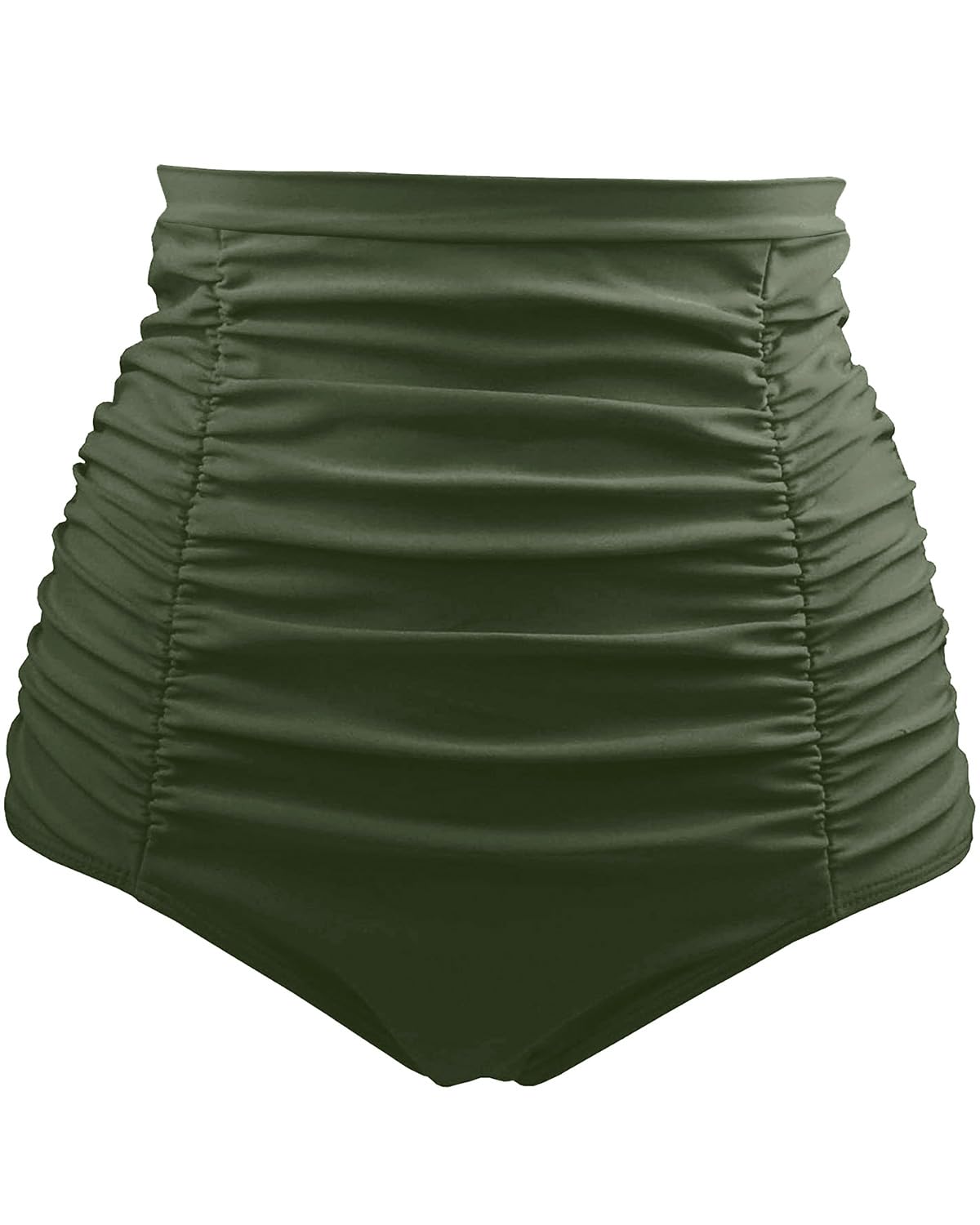 tempt me Women's High Waisted Swimsuit Bottom Army Green Tummy Control Ruched Bikini Bottom Vintage Swim Shorts Tankini Briefs L-picture-32