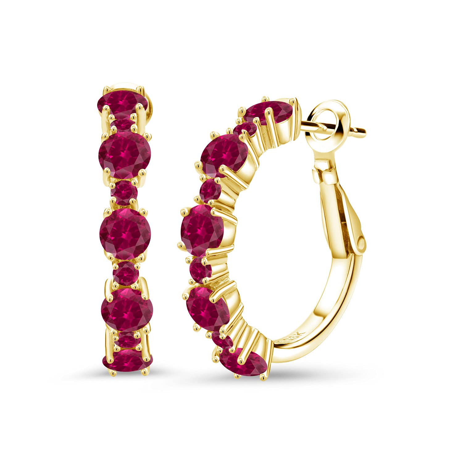Gem Stone King Gemstone Birthstone Hoop Earrings for Women 18K Yellow Gold Plated Silver Alternating Round 4MM and