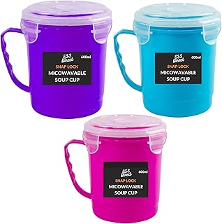 Soup Containers with Lids | Set of 2 | Microwavable Soup Mug with Lid | 600ml Microwave Bowl Soup Containers | Soup Mugs for Home/Office & Soup Cups with Leak Proof Lids | Dishwasher Safe Soup Cups