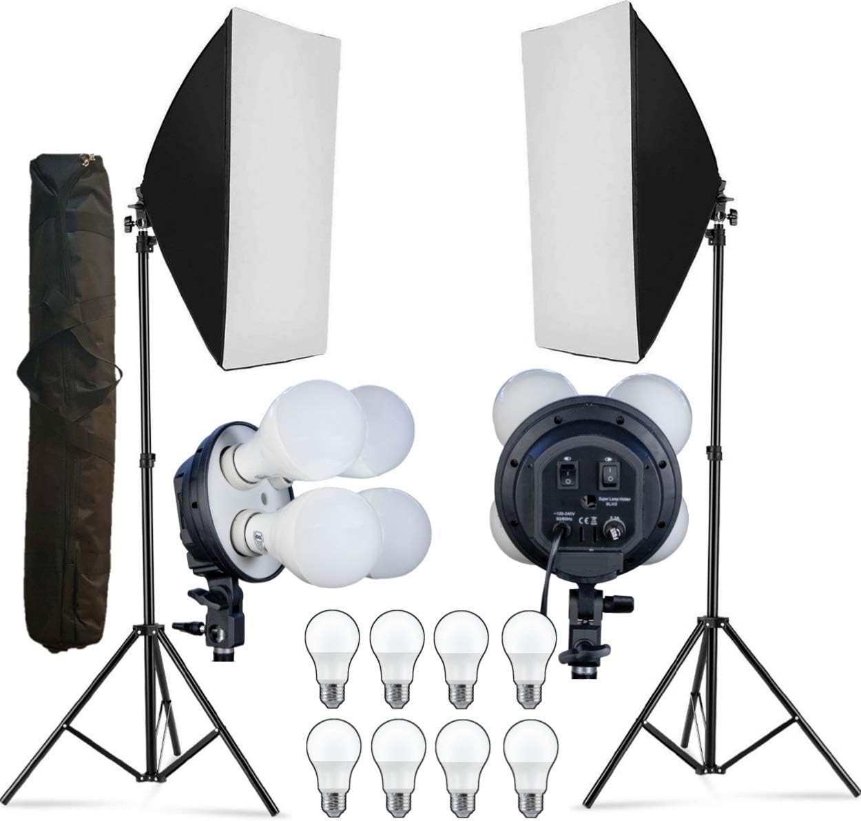 PRO Quadlux Mark II Softbox Lighting Kit Double, Led Still & Video Light with AC Power, YouTube Shooting, Videography, Portrait, Product Photography, Soft Box Studio Interview Equipment