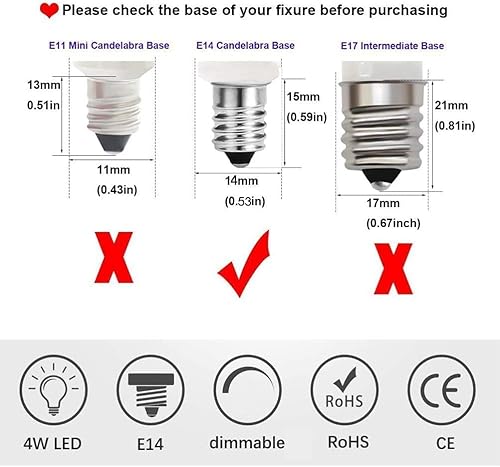 Miniatura 5 de Bombilla LED E14 Bombilla LED equivalente a bombilla incandescente de 40 W, reemplazo de base europea T3T4 omnidireccional, luz blanca diurna 6000 K